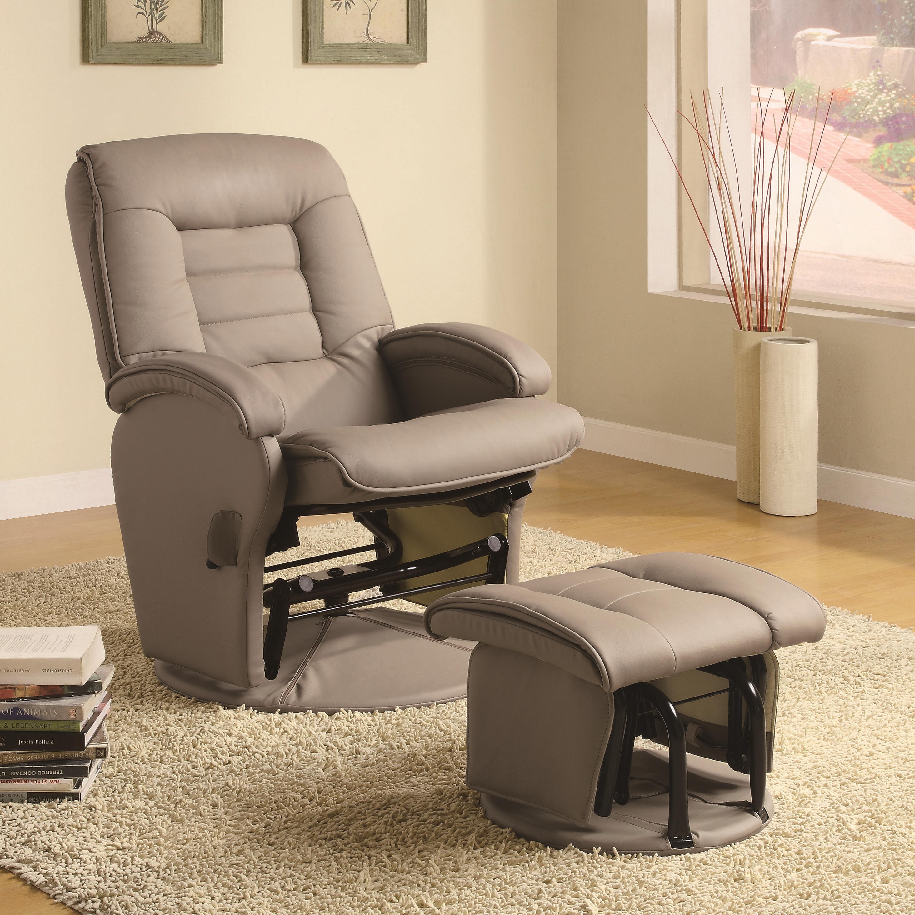 Coaster Recliners with Ottomans Leather Like Vinyl Glider with Matching